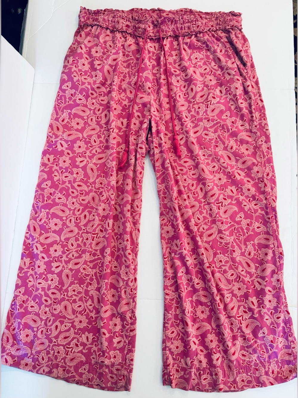 Knox Rose Pink Floral Paisley Wide-Leg Boho Pants, Cotton Blend- size XXL - Picture 2 of 9